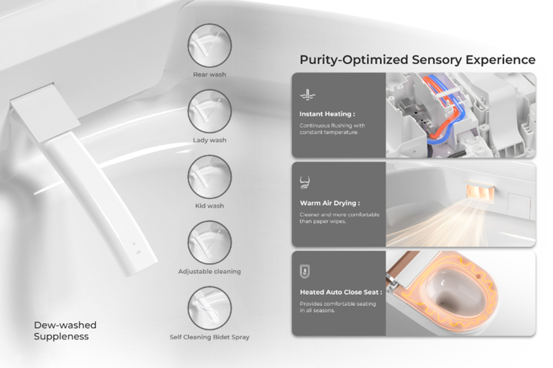 wall hung tankless smart toilet with Self-Cleaning and Instant Heating Functions