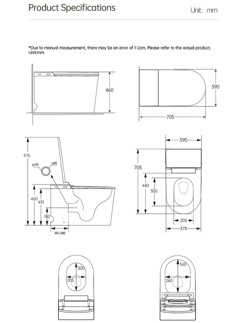back to wall smart toilet specifications