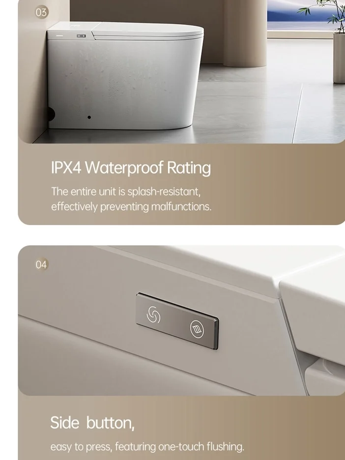Wholesale smart toilets with IPX4 waterproof rating and side buttons